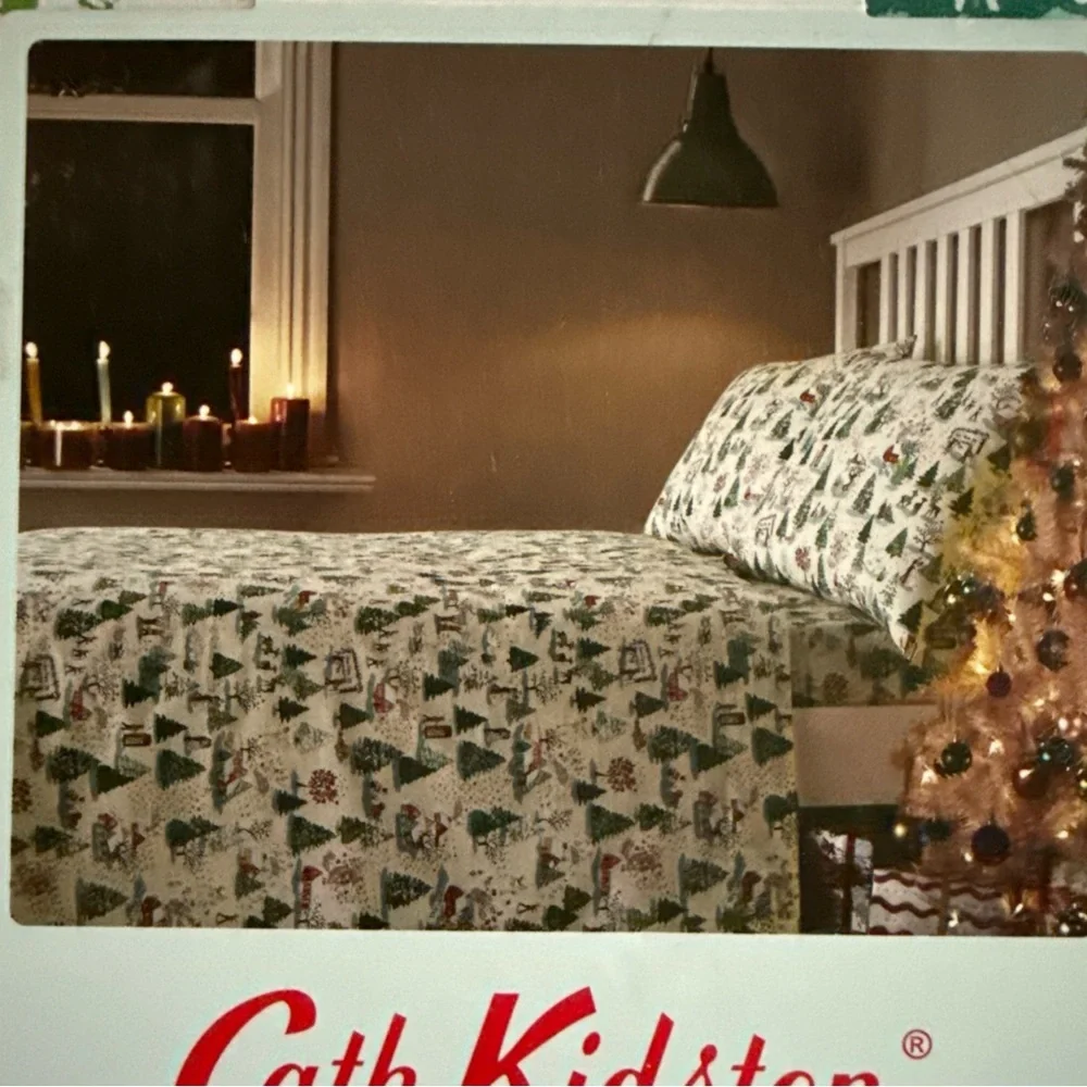 Cath Kidston White Holiday Village Print Twin Sheet Set